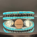 Turquoise and black jade cobble stone inlay sterling silver cuff bracelet