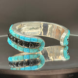 Turquoise and black jade cobble stone inlay sterling silver cuff bracelet