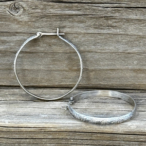 Sterling Silver Large Floral Pattern Hoops