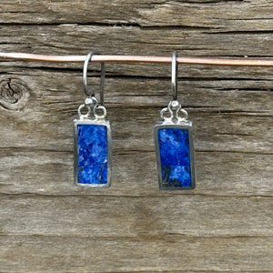 Denim Lapis Lazuli sterling silver Inlaid Rectangle Earrings