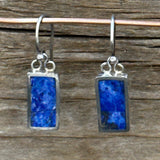 Denim Lapis Lazuli sterling silver Inlaid Rectangle Earrings