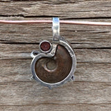 Ammonite and Garnet Sterling Silver Pendant