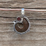 Ammonite and Garnet Sterling Silver Pendant