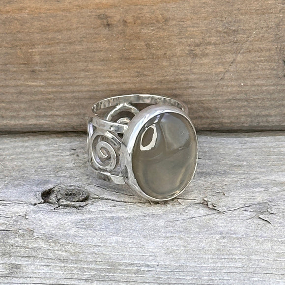 Moonstone and sterling silver cigar band ring