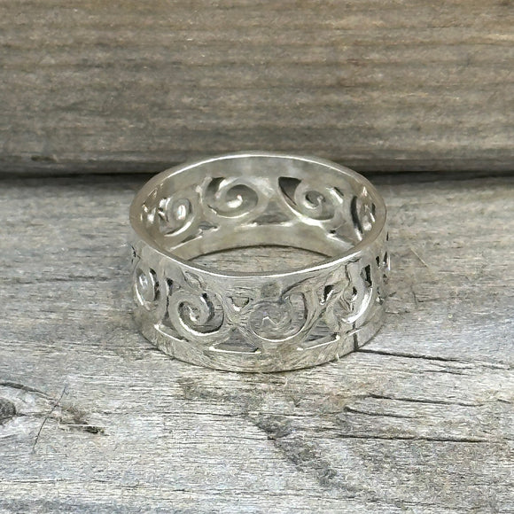 Spiral Sterling Silver Faux Filigree Cigar band Ring