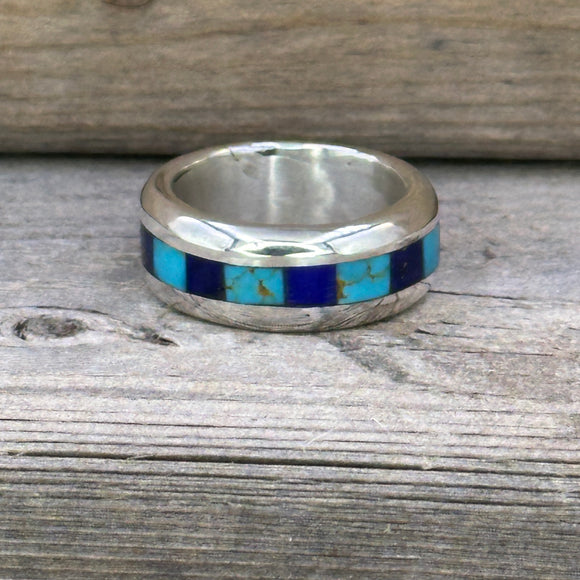 Turquoise and Lapis Sterling Silver Eternity Ring