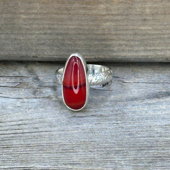 Red Rosarita with Sterling Silver Floral Ring Band