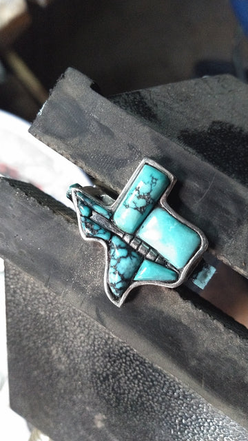 Custom sterling silver and turquoise cobblestone inlay. NFS
