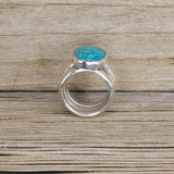 Fox Turquoise Triple Split Shank Sterling Silver Ring