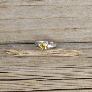 Faceted Citrine set in Sterling Silver Floral Ring Band