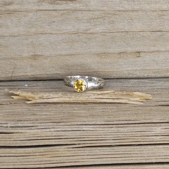 Faceted Citrine set in Sterling Silver Floral Ring Band