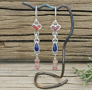 Enameled Sterling Silver and Shibuichi Double Link Earrings