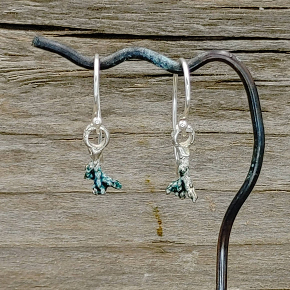 Enameled Organic Cast Juniper French Hook Earrings in Sterling Silver 2