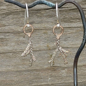 Organic Cast Juniper French Hook Earrings in Shibuichi