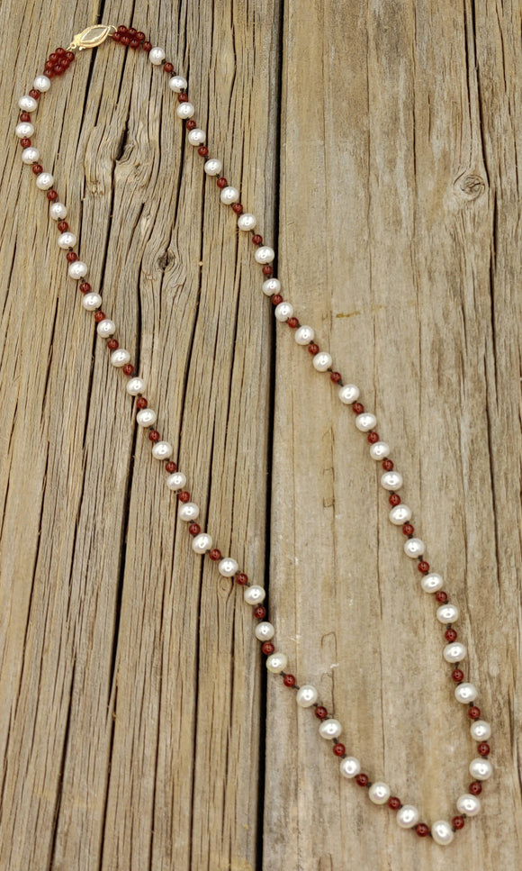 Pearl and Carnelian Necklace with 14ky Gold Clasp