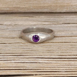 Sterling Silver Ring With Off Set Amethyst