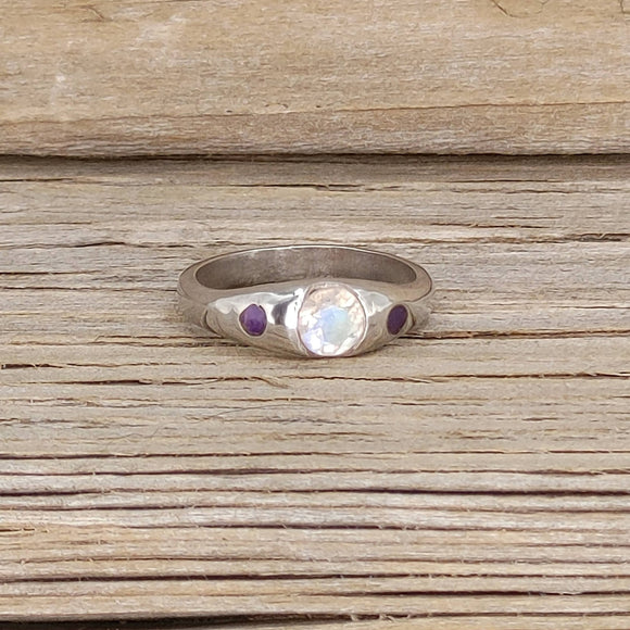 Faceted Moonstone and Inlaid Sugilite Ring