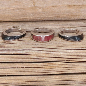 Corundum and Black Jade Three Piece Sterling Silver Ring Set